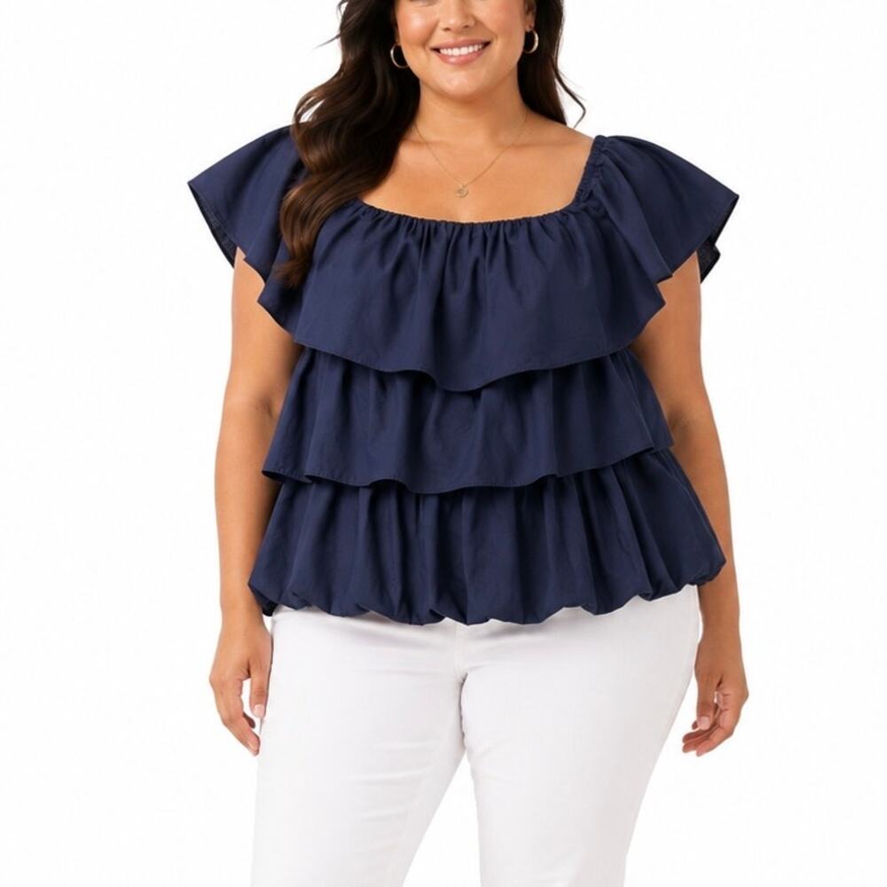 Maeve Anthropologie Navy Tiered Ruffle Off Shoulder Top Plus Size 1X